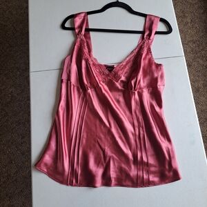 Pink Satin Camisole with Lace Detail